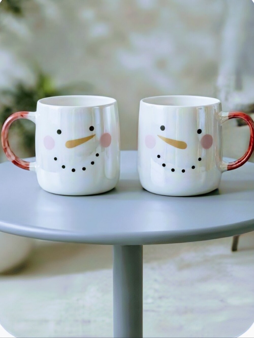 NEW Kitchen Stuff Plus Iridescent Snowman Mugs - Set of 2